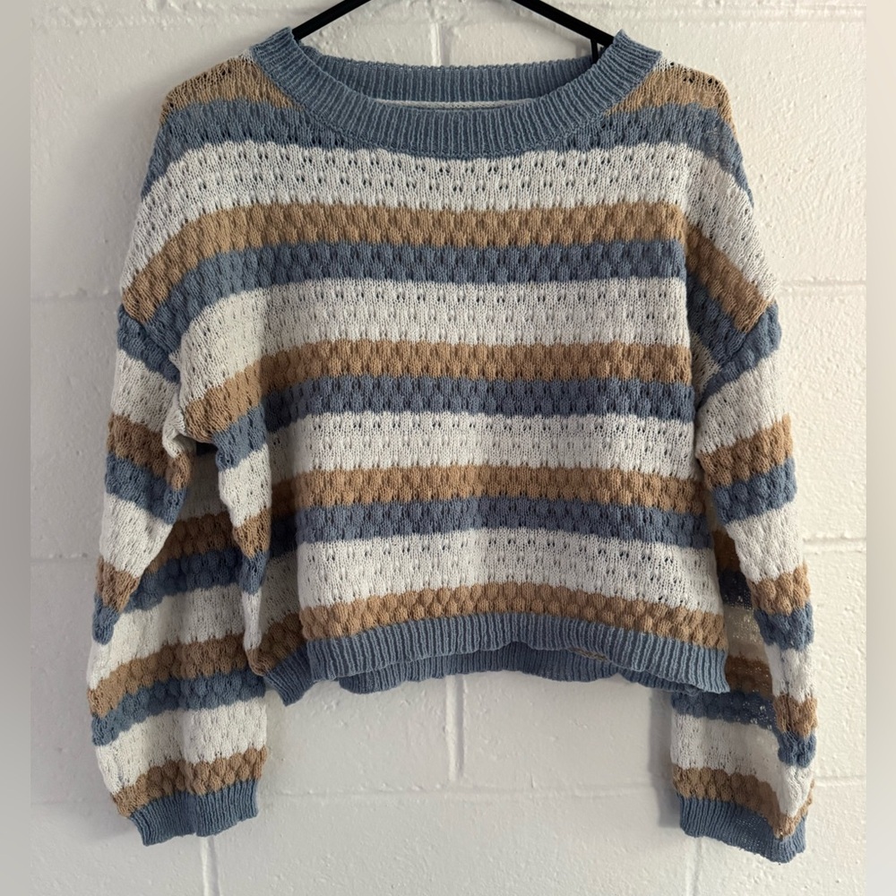 Vintage Striped Blue and Tan Women's Sweater